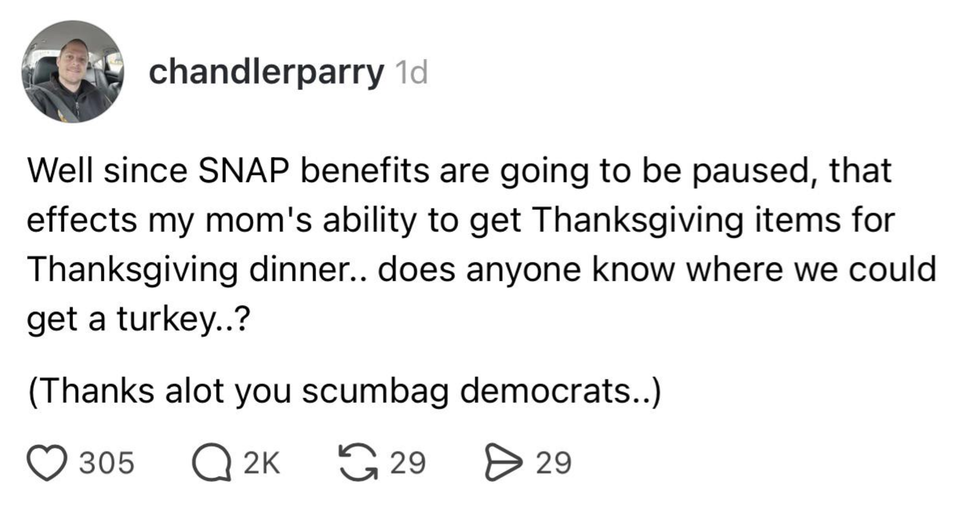 Screenshot of @chandlerparry's post