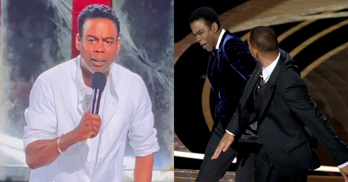 Screenshot of Chris Rock; Chris Rock and Will Smith Oscar slap