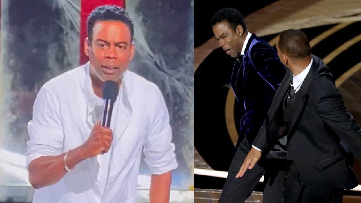 Screenshot of Chris Rock; Chris Rock and Will Smith Oscar slap
