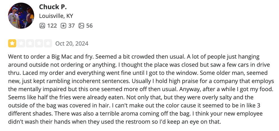 Screenshot of Chuck P.'s Yelp review