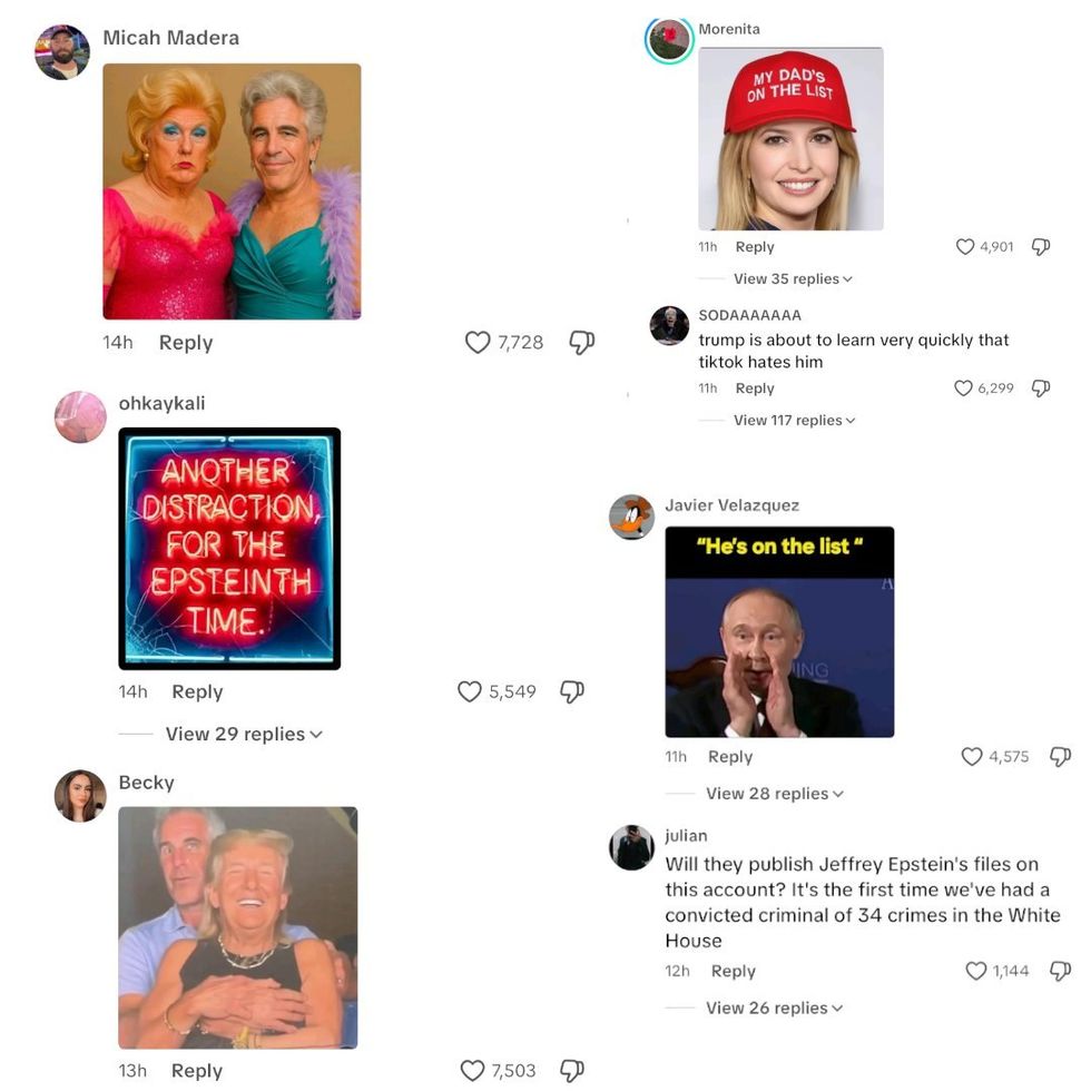 Screenshot of comments on White House TikTok account