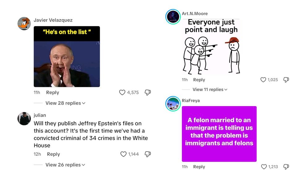 Screenshot of comments on White House TikTok account