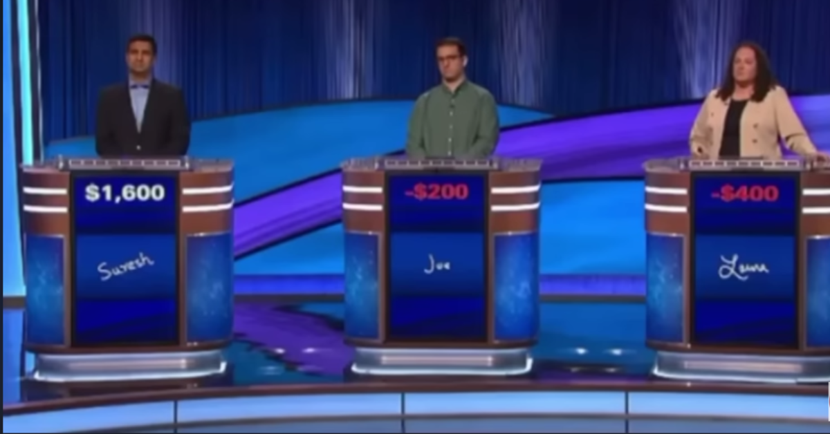 Screenshot of contestants on Jeopardy