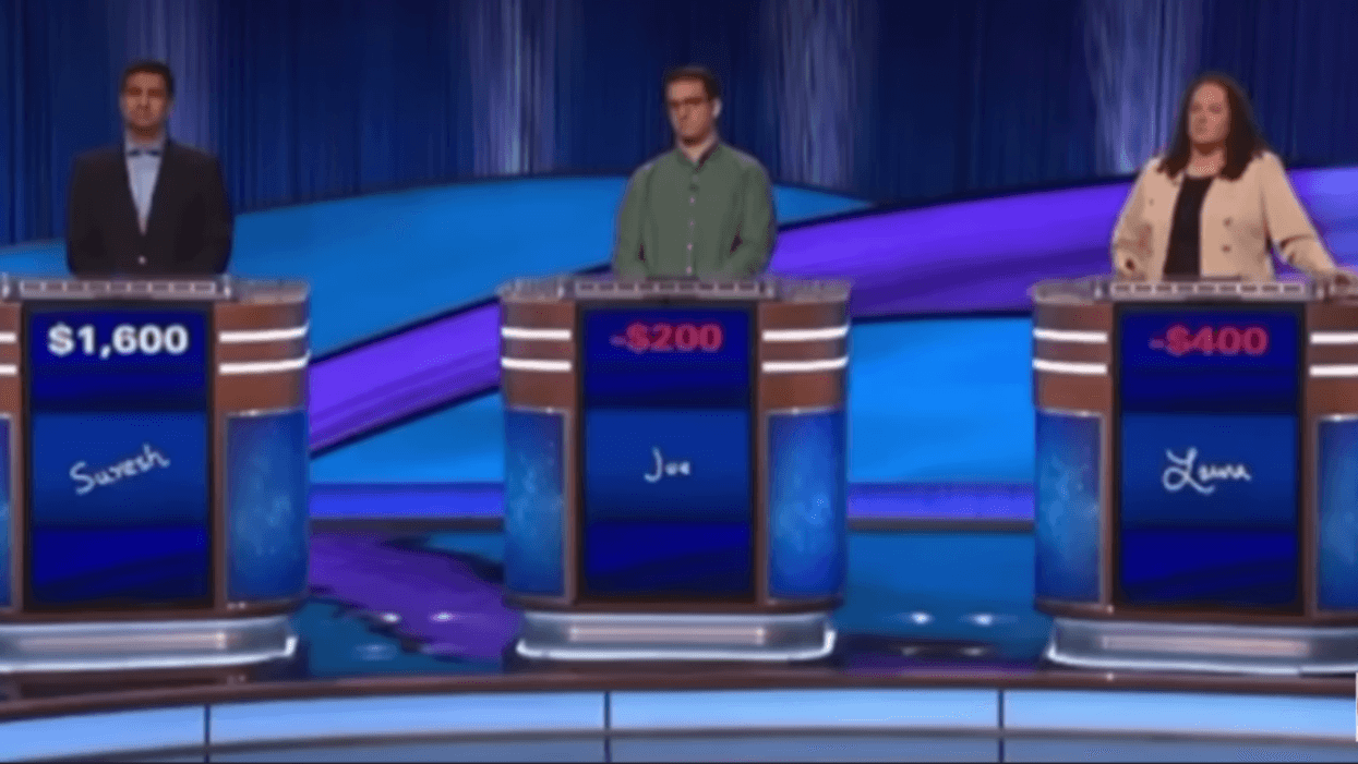 Screenshot of contestants on Jeopardy