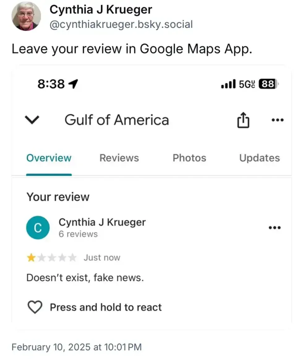 Screenshot of Cynthia J. Krueger's post