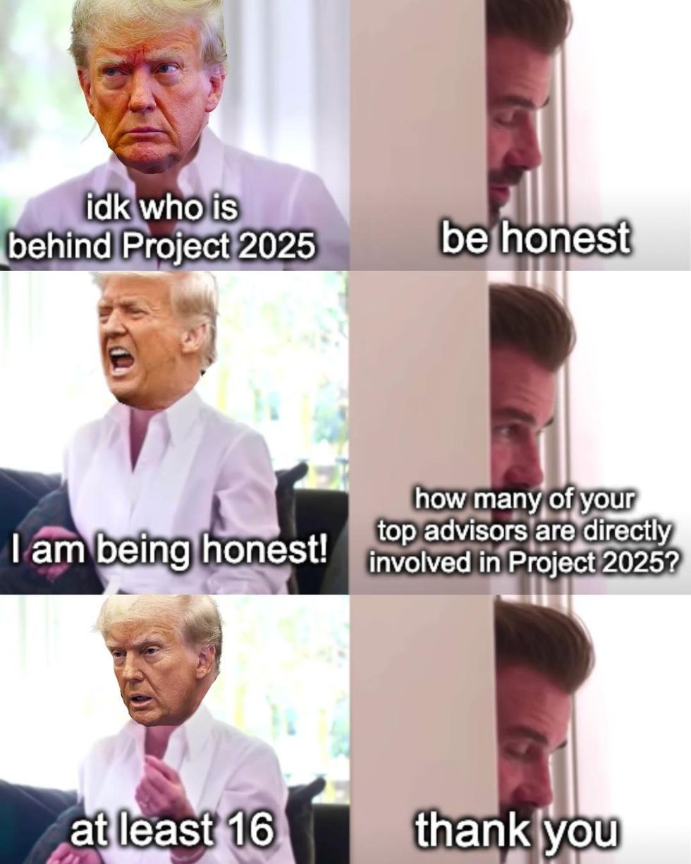 Screenshot of David Beckham-inspired Trump meme about Project 2025