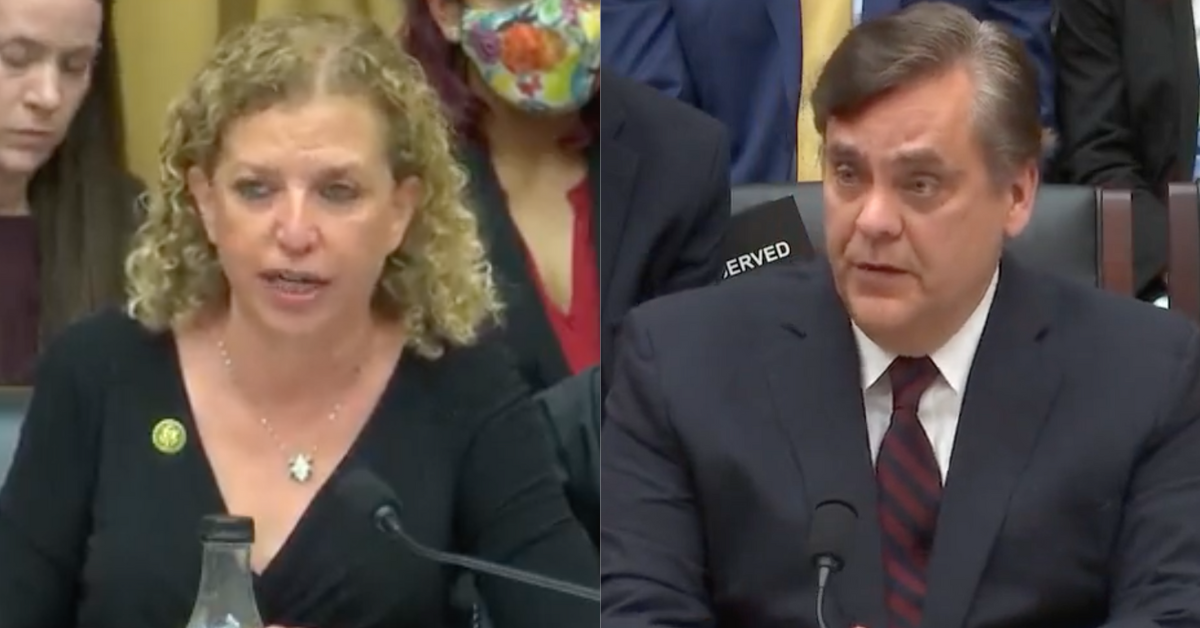 screenshot of Debbie Wasserman Schultz; screenshot of Jonathan Turley