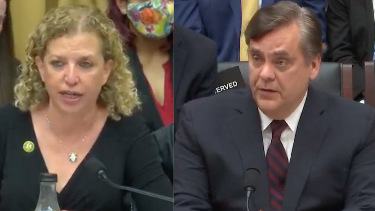 screenshot of Debbie Wasserman Schultz; screenshot of Jonathan Turley