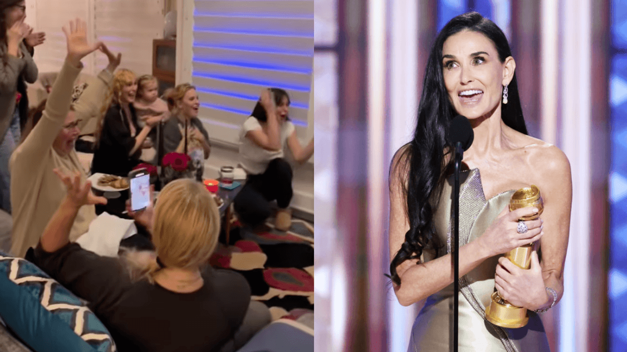 Screenshot of Demi Moore's family celebrating her win; Demi Moore