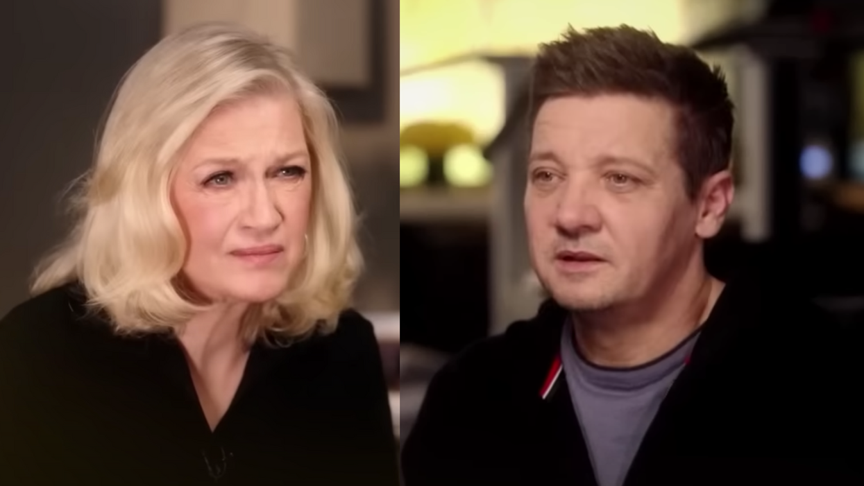 Screenshot of Diane Sawyer; screenshot of Jeremy Renner