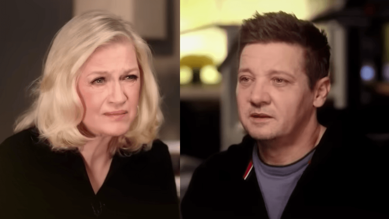 Screenshot of Diane Sawyer; screenshot of Jeremy Renner