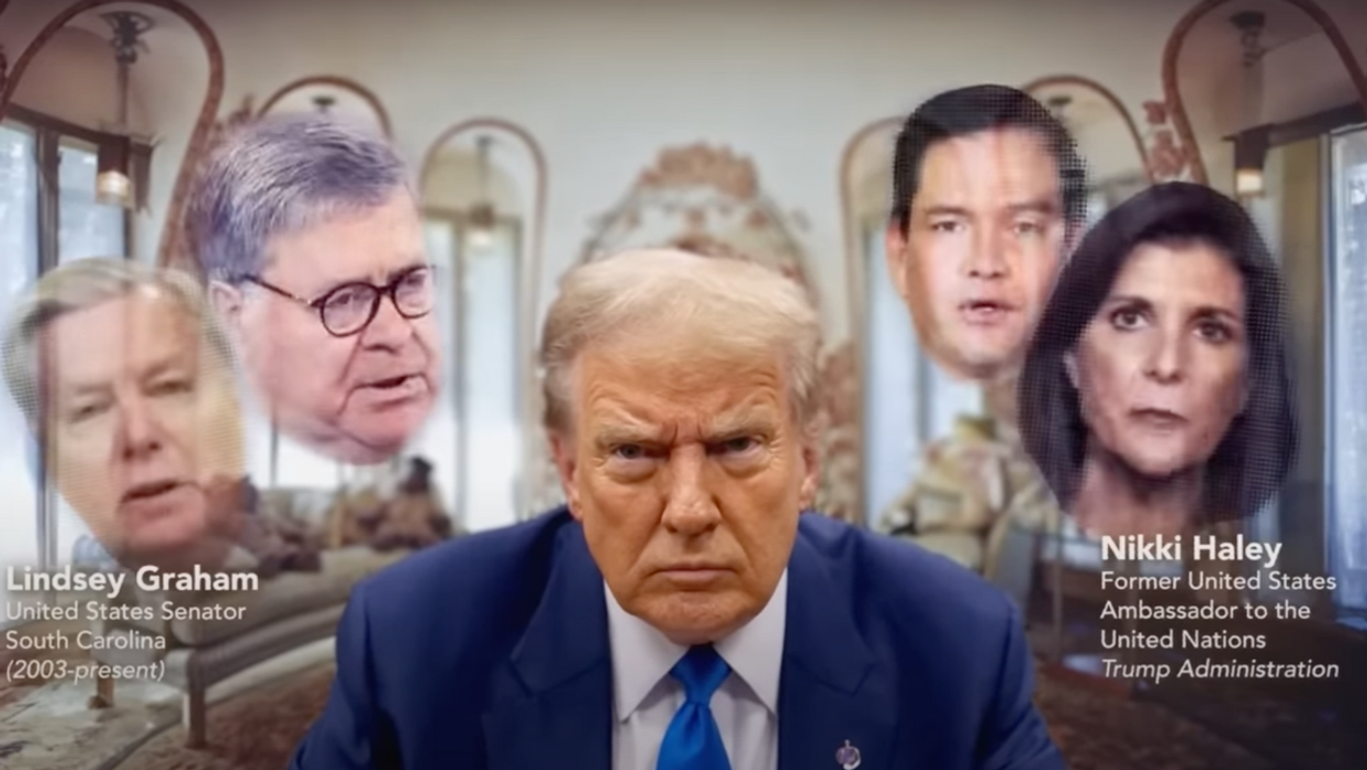 Screenshot of Donald Trump and "friends" from anti-Trump ad