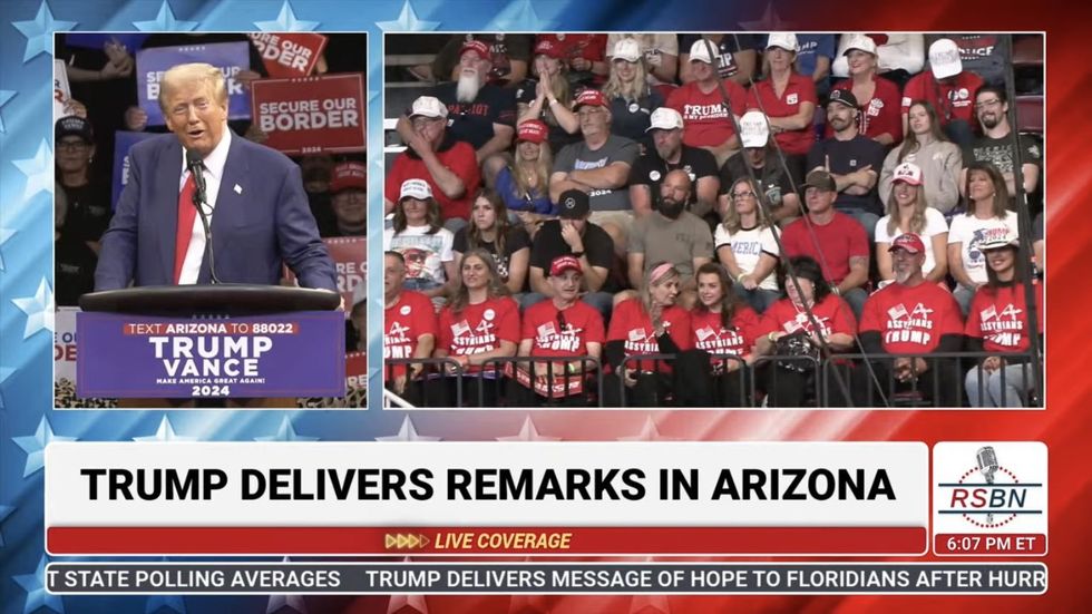 Screenshot of Donald Trump during rally with Assyrian supporters