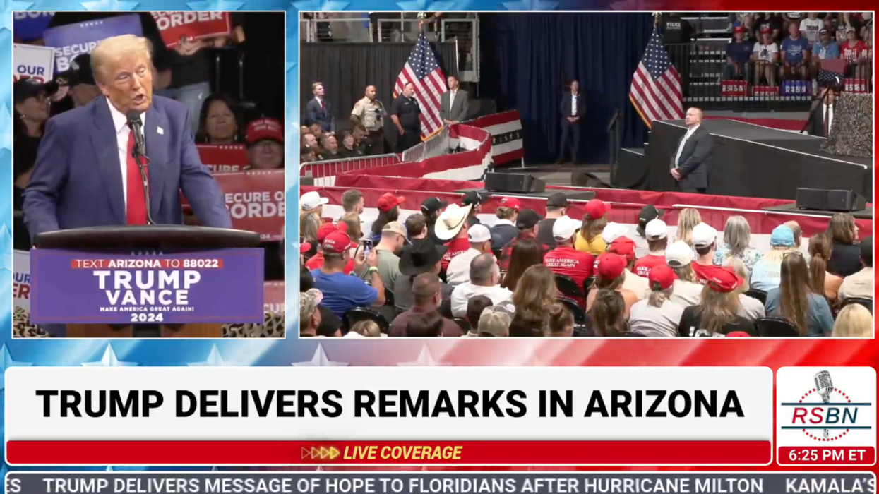Screenshot of Donald Trump during rally with Assyrian supporters