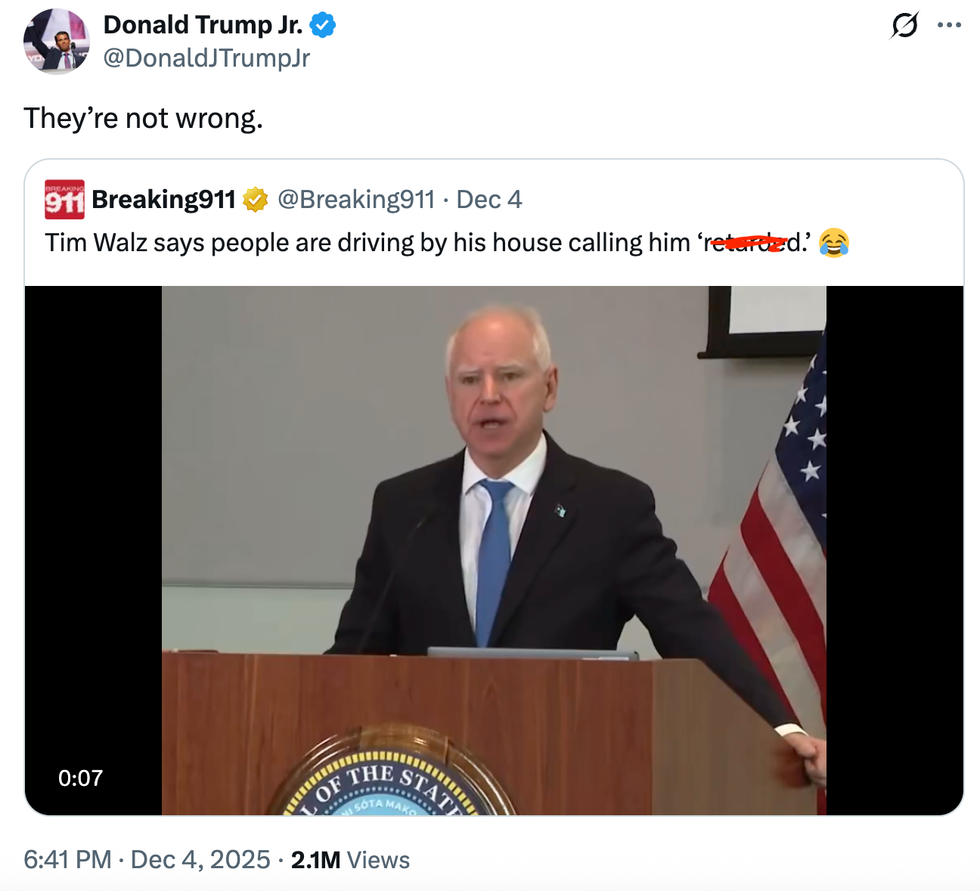 Screenshot of Donald Trump Jr.'s response