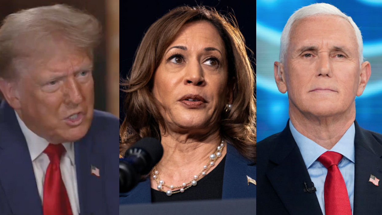 Screenshot of Donald Trump; Kamala Harris; Mike Pence
