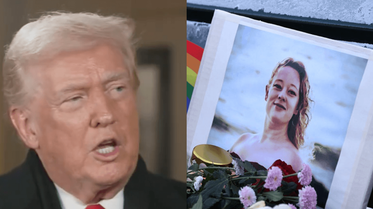Screenshot of Donald Trump; Renee Nicole Good picture from memorial