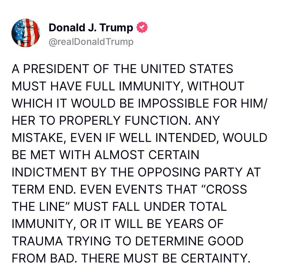 Screenshot of Donald Trump's post on Truth Social