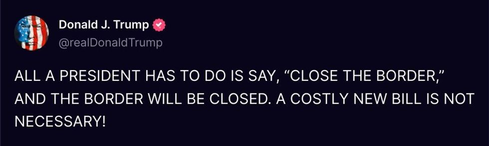 Screenshot of Donald Trump's post on Truth Social