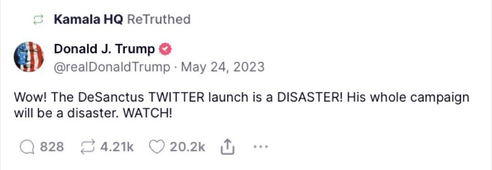 Screenshot of Donald Trump's post on Truth Social