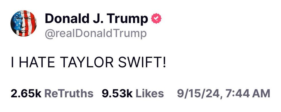 Screenshot of Donald Trump's post on Truth Social