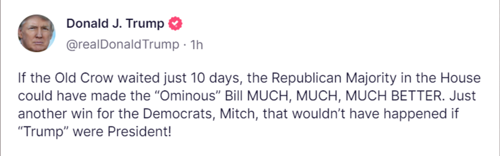 Screenshot of Donald Trump's post on Truth Social