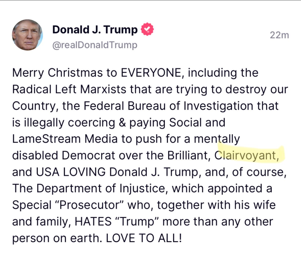 Screenshot of Donald Trump's post on Truth Social