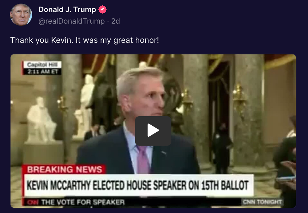 Screenshot of Donald Trump's post on Truth Social