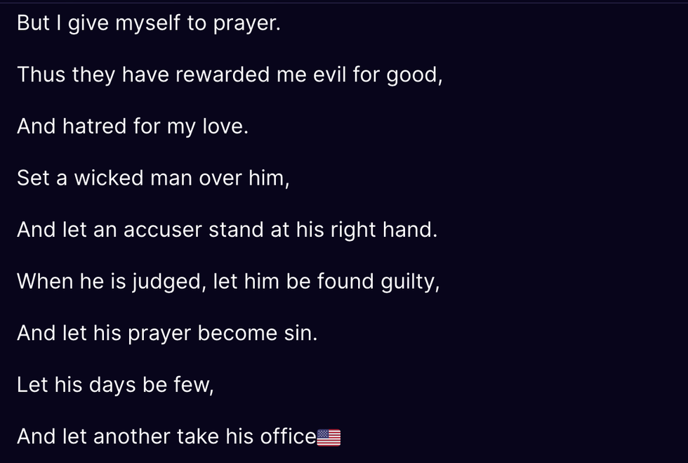 Screenshot of Donald Trump's post on Truth Social