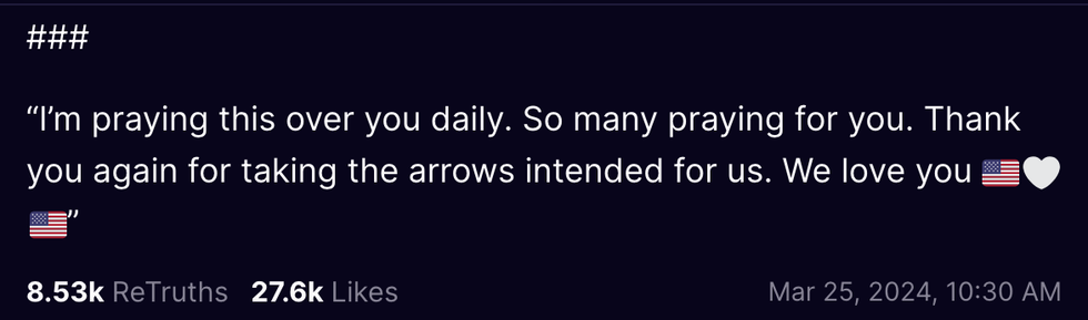 Screenshot of Donald Trump's post on Truth Social