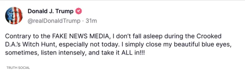 Screenshot of Donald Trump's post on Truth Social
