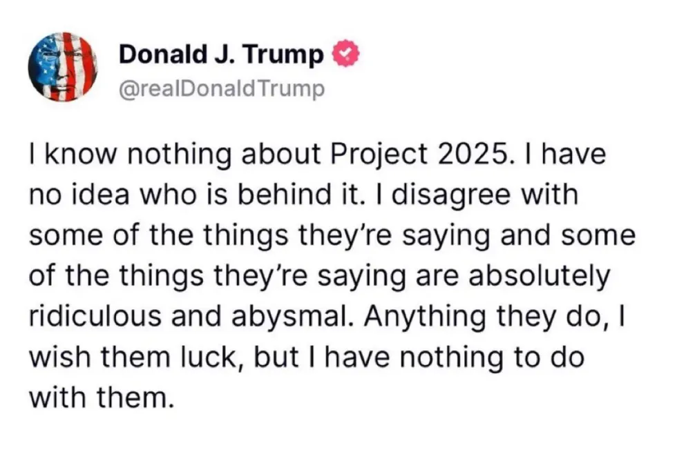 Screenshot of Donald Trump's post on Truth Social