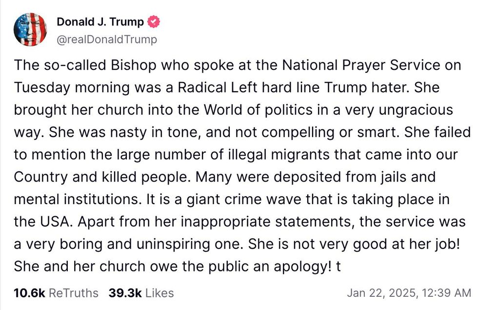 Screenshot of Donald Trump's post