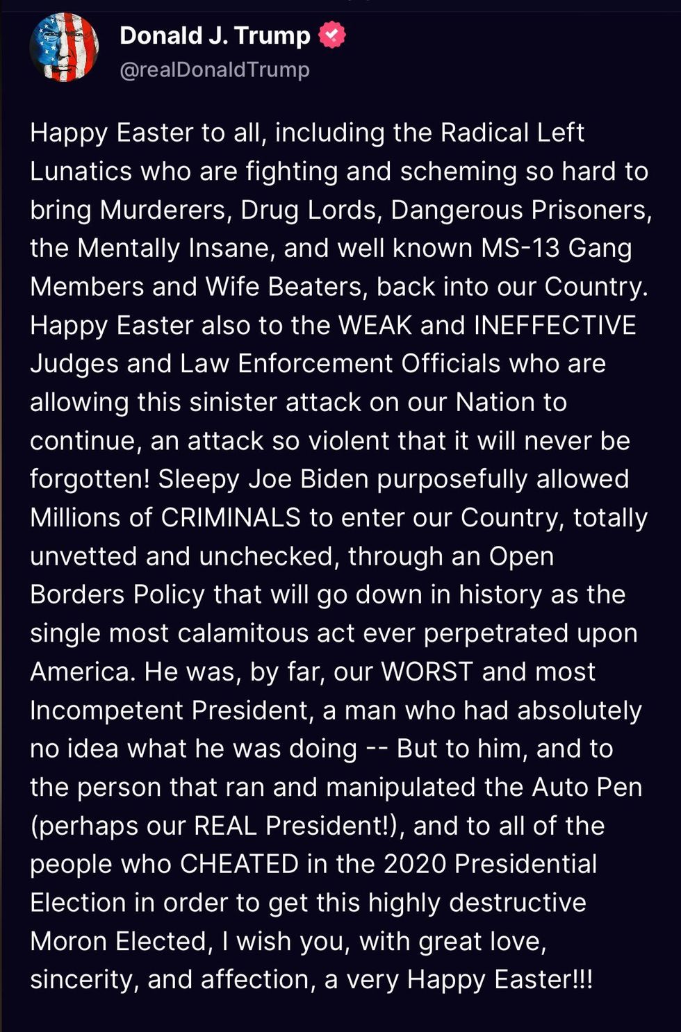 Screenshot of Donald Trump's post