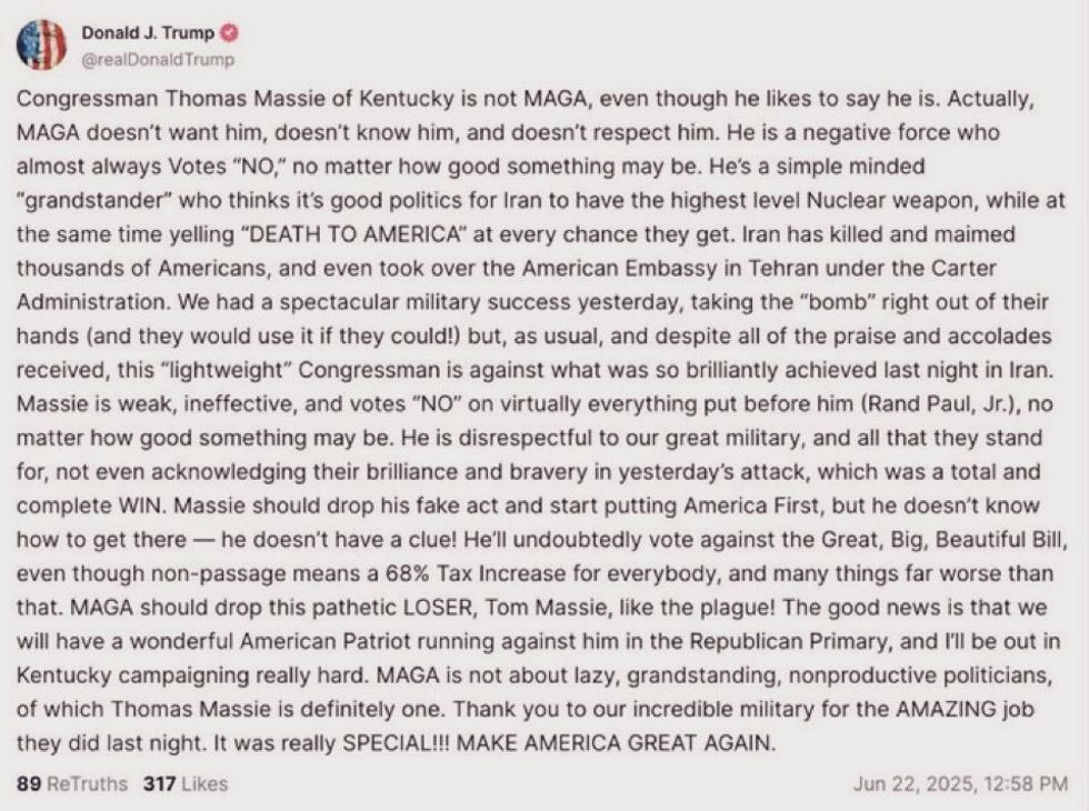 Screenshot of Donald Trump's post