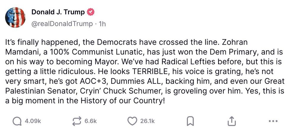 Screenshot of Donald Trump's post