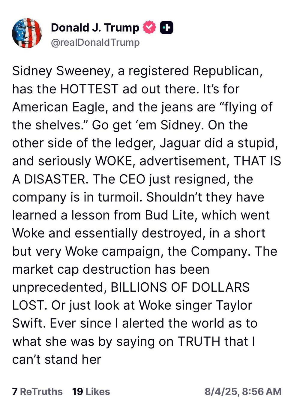 Screenshot of Donald Trump's post