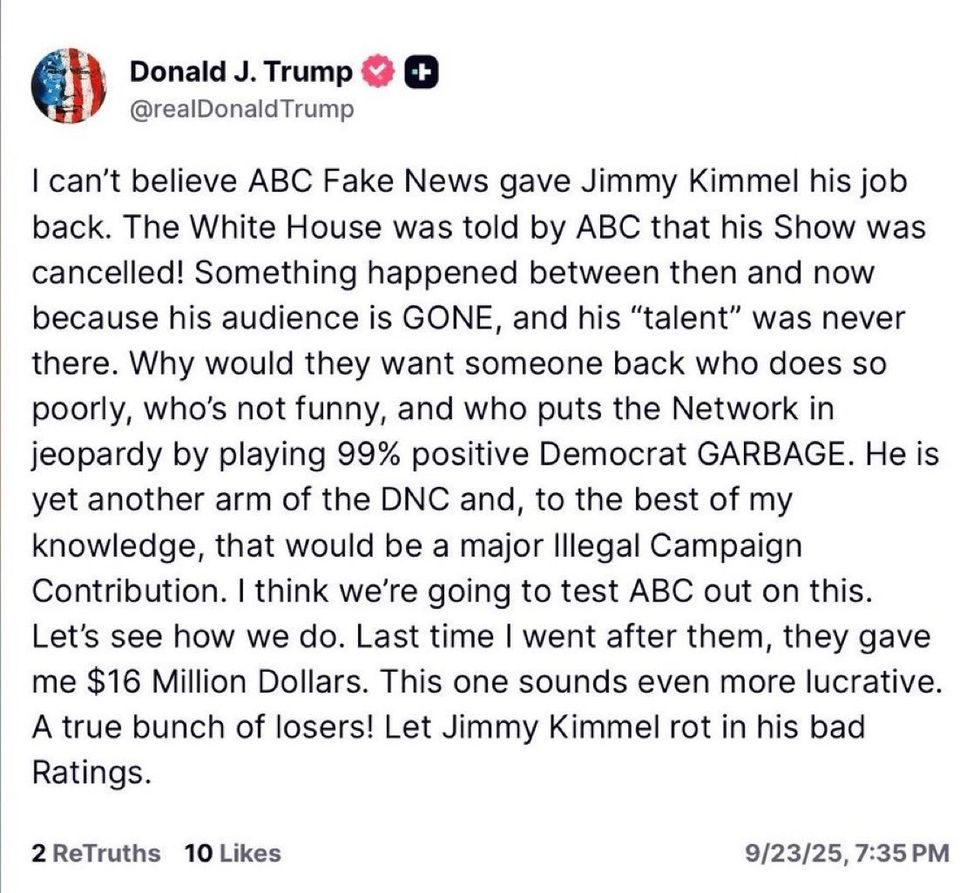 Screenshot of Donald Trump's post
