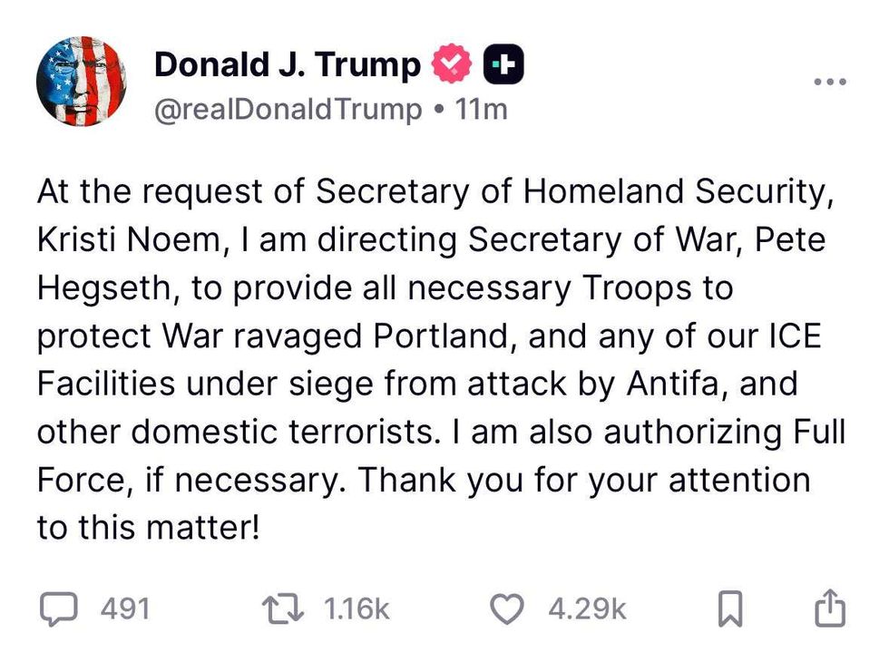 Screenshot of Donald Trump's post