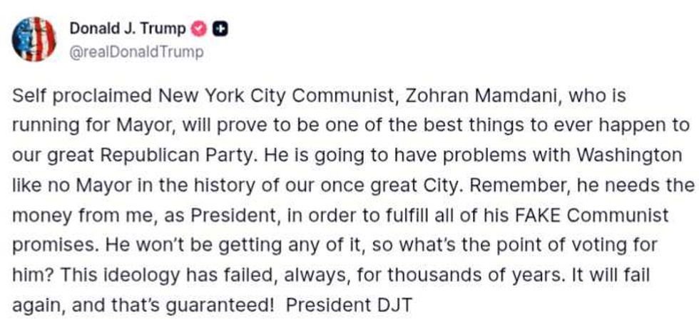 Screenshot of Donald Trump's post
