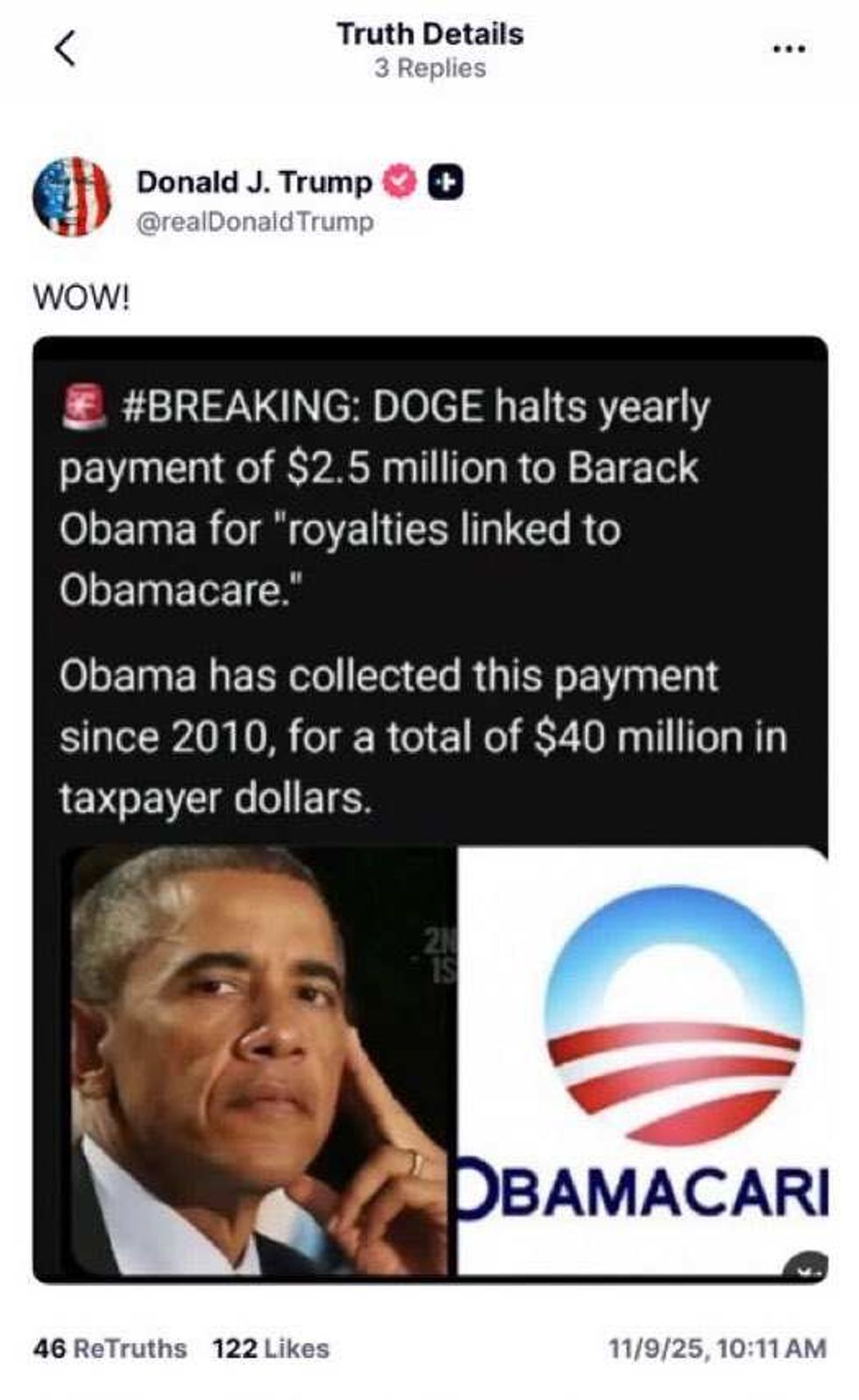 Screenshot of Donald Trump's post