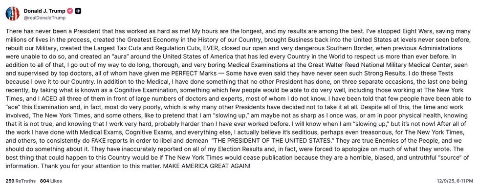 Screenshot of Donald Trump's post