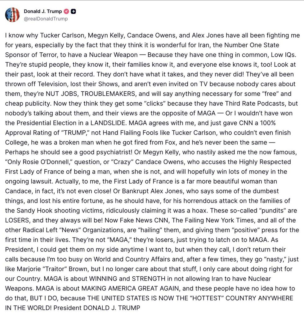 Screenshot of Donald Trump's post