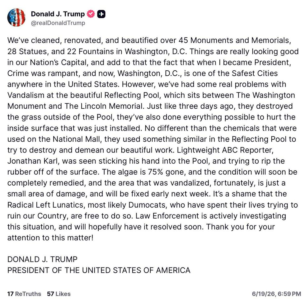 Screenshot of Donald Trump's post