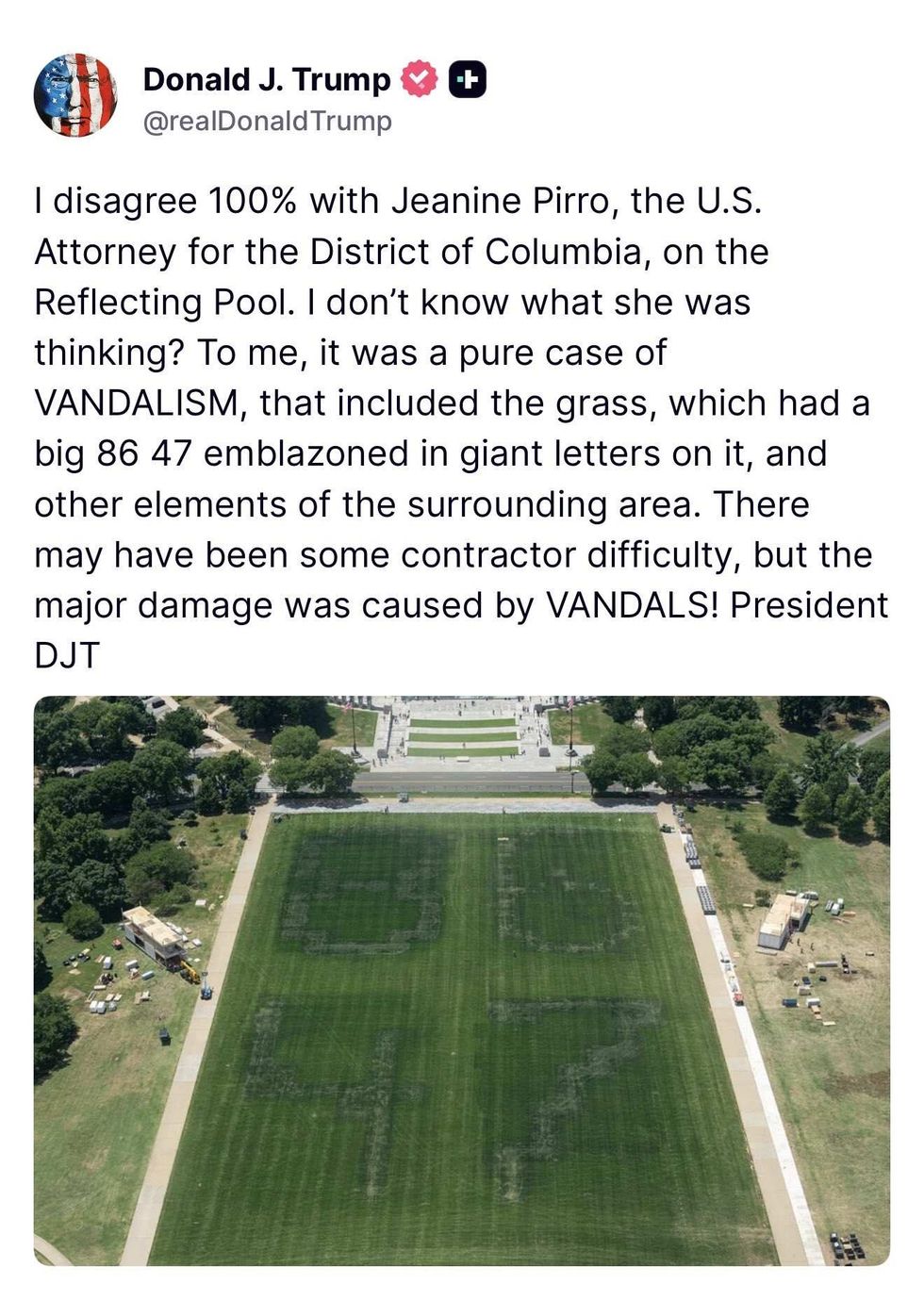 Screenshot of Donald Trump's post