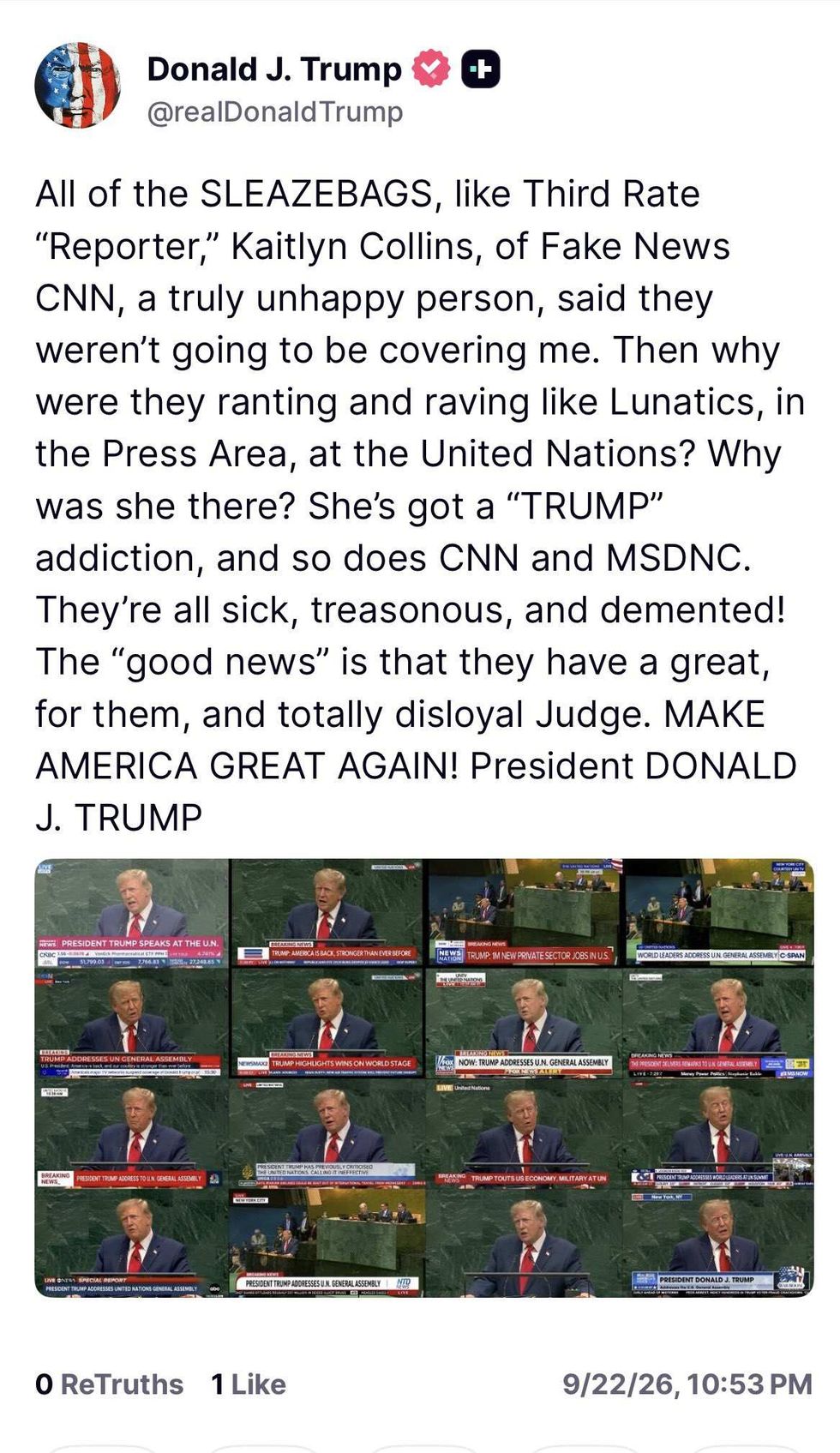 Screenshot of Donald Trump's post
