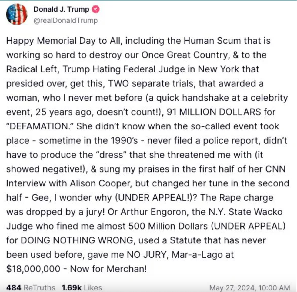 Screenshot of Donald Trump's post