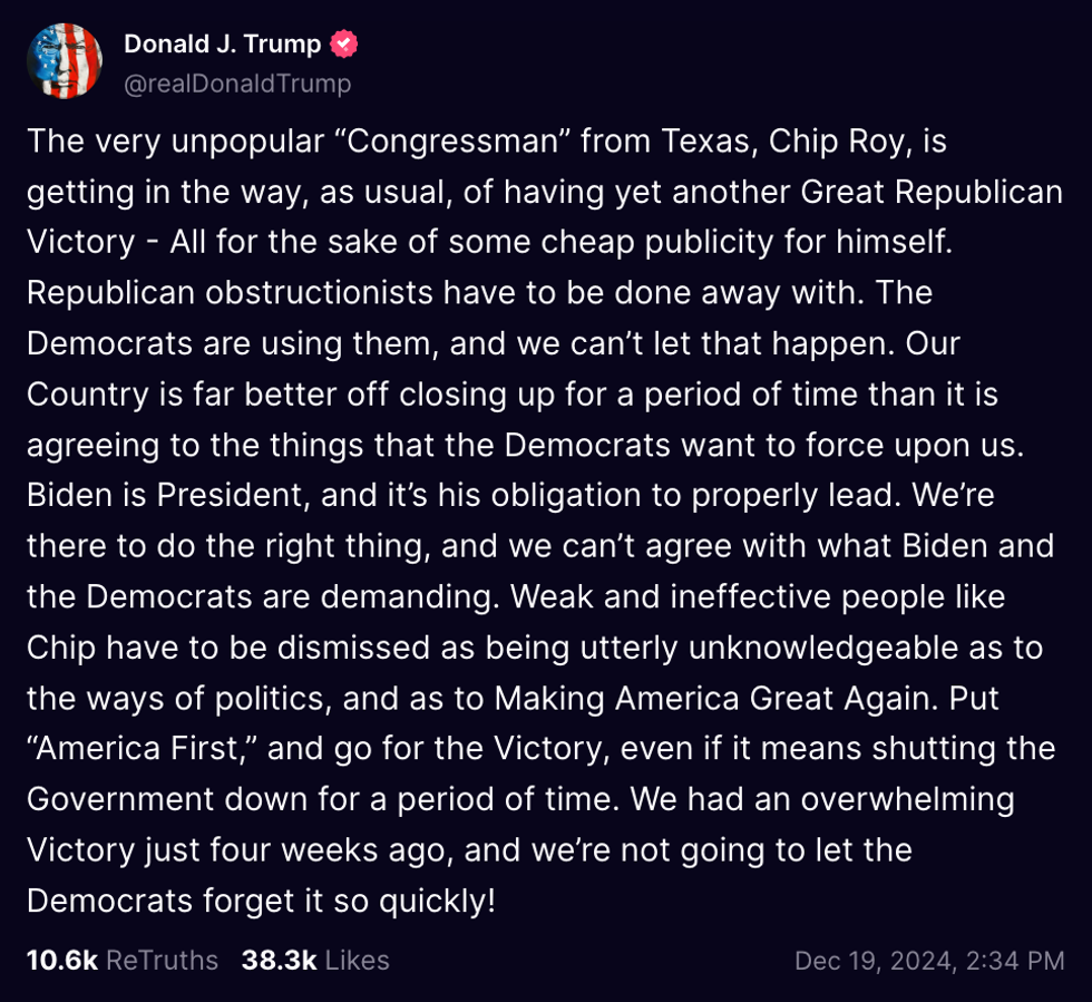 Screenshot of Donald Trump's post