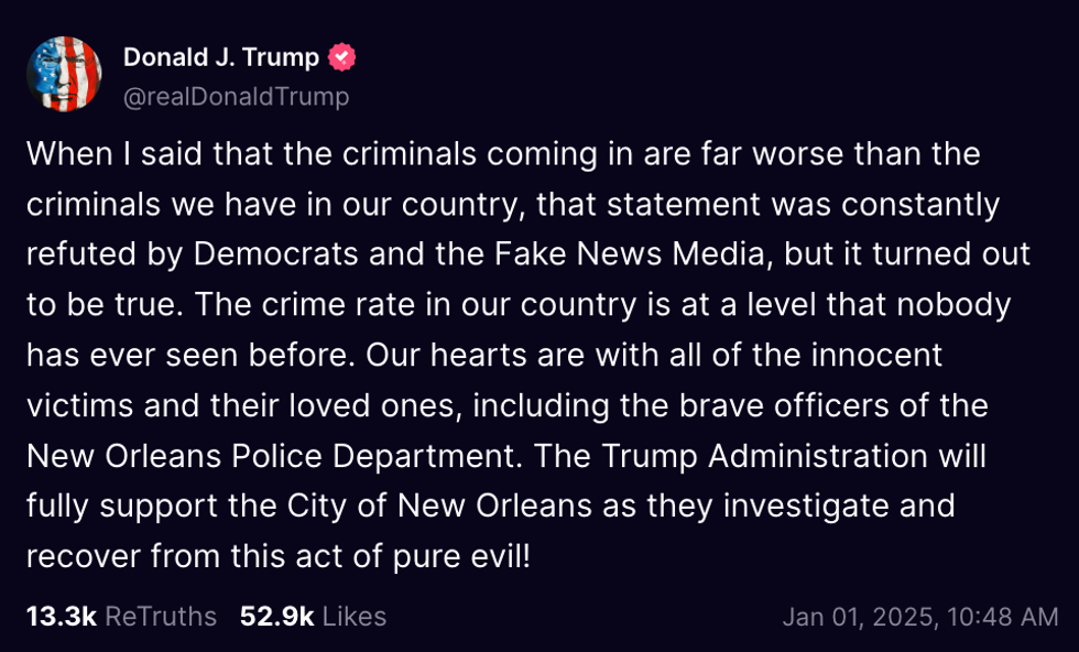 Screenshot of Donald Trump's post