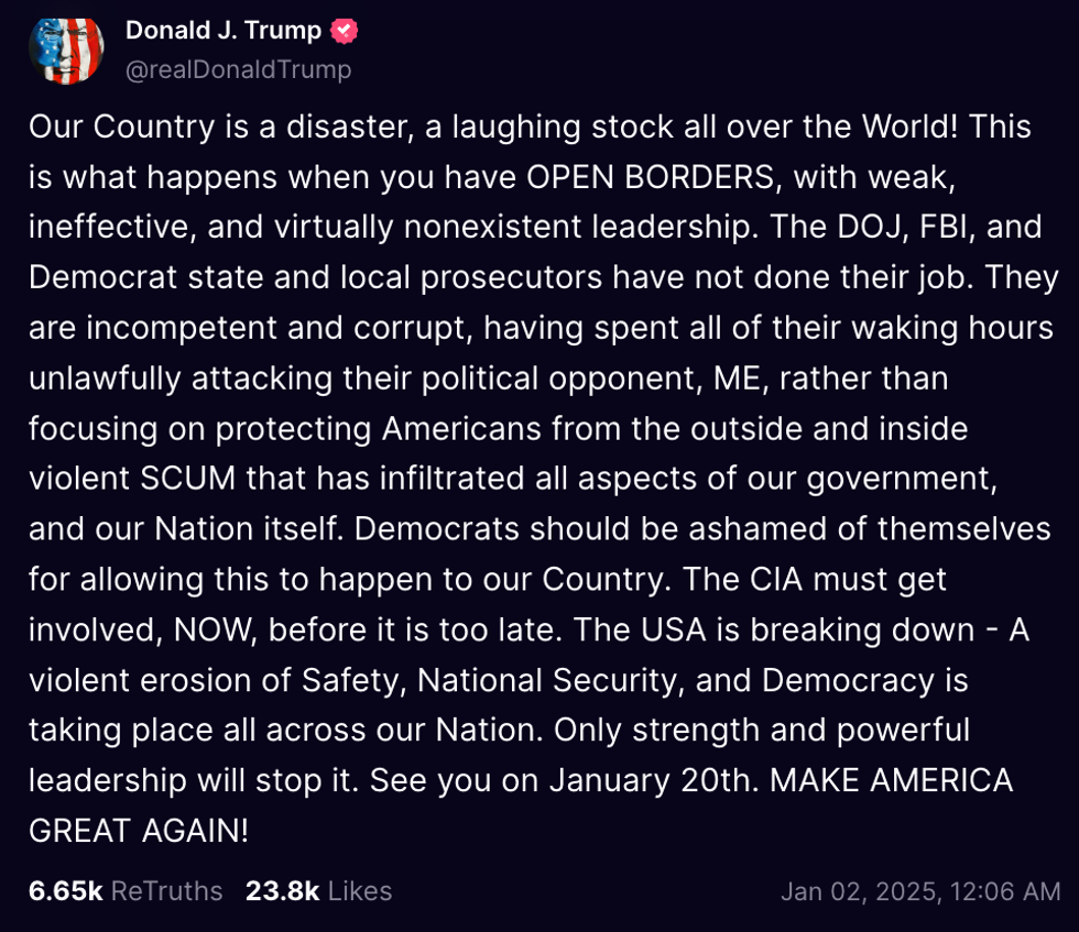 Screenshot of Donald Trump's post